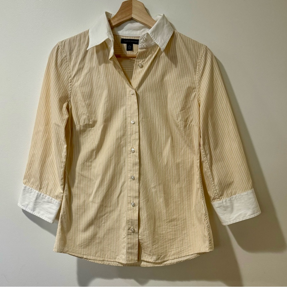 Yellow and White Stripe Tommy Hilfiger XS Button Up